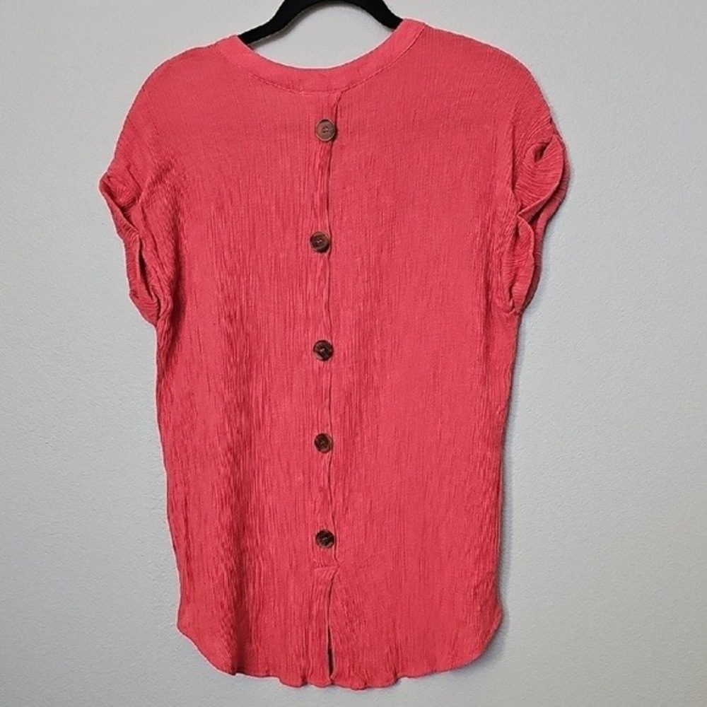 Perch Blu Pepper Casual Crinkle Gauze Coral Button Back Blouse Top Large - Picture 8 of 8